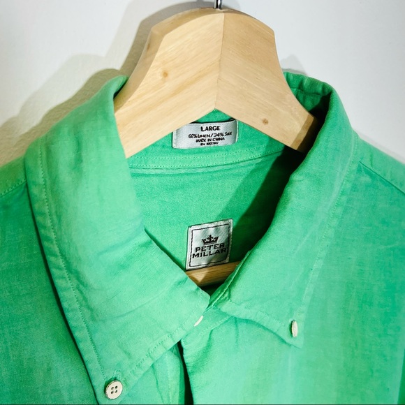 PETER MILLAR Mens Kelly Green Silk & Linen Long Sleeve Button Shirt Size LARGE - Picture 3 of 5